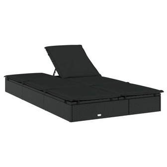 Ligbed met kussens 2-persoons poly rattan zwart