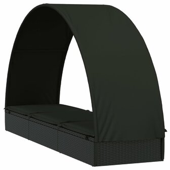 Ligbed met rond dak 211x57x140 cm poly rattan zwart