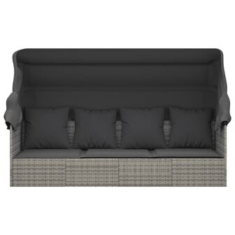 Loungebed met luifel en kussens poly rattan grijs