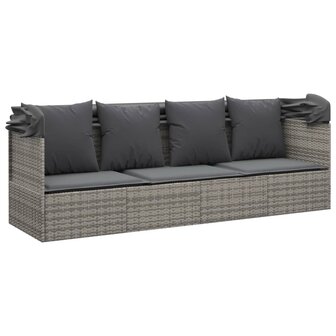 Loungebed met luifel en kussens poly rattan grijs
