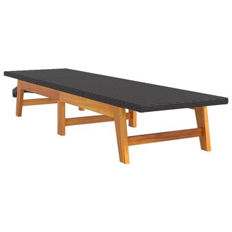 Ligbedden 2 st poly rattan en massief acaciahout zwart en bruin