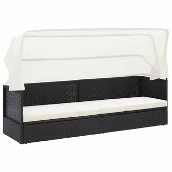 Tuinbank met luifel poly rattan zwart