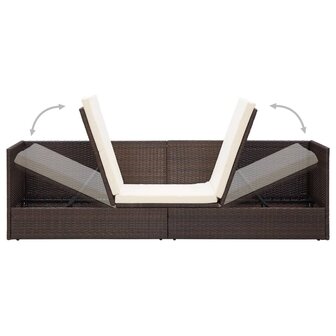 Tuinbed met kussens poly rattan bruin
