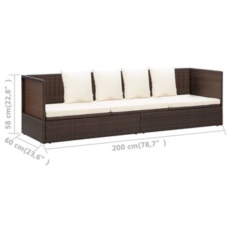 Tuinbed met kussens poly rattan bruin