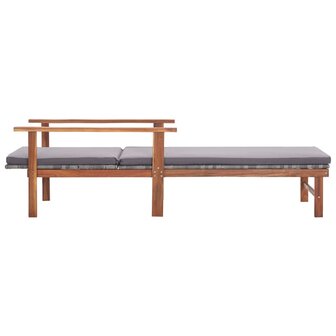 Ligbed met kussen poly rattan en massief acaciahout grijs