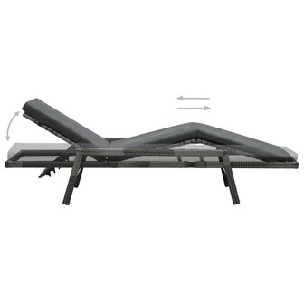 Ligbed met kussen poly rattan grijs