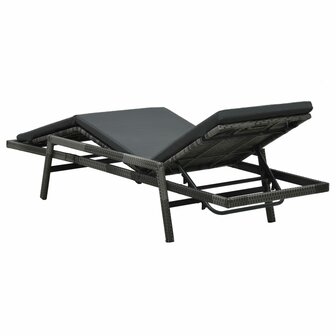 Ligbed met kussen poly rattan grijs