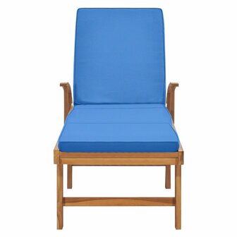 Ligbed met kussen massief teakhout blauw