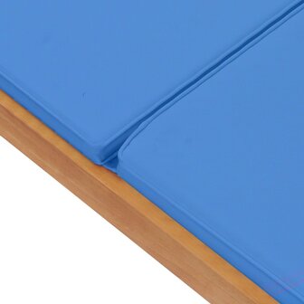 Ligbed met kussen massief teakhout blauw