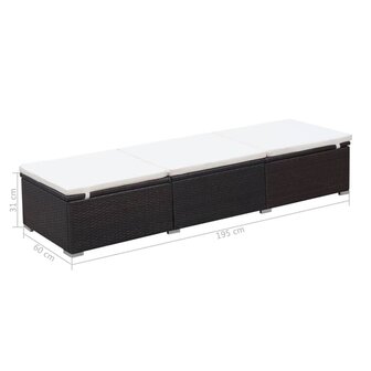 Ligbed met kussen poly rattan bruin
