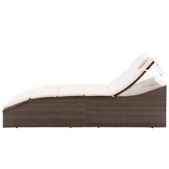 Ligbed met kussen poly rattan bruin
