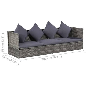Tuinbed 200x60 cm poly rattan grijs