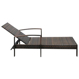Ligbed met kussen poly rattan bruin