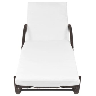Ligbed met kussen en tafel poly rattan bruin