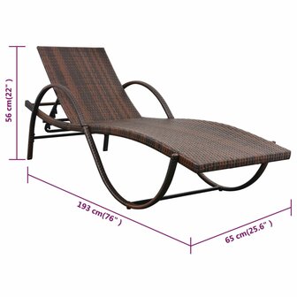Ligbed met kussen en tafel poly rattan bruin