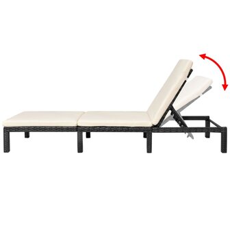 Ligbed met kussen poly rattan zwart