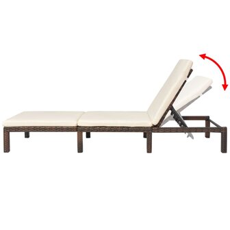 Ligbed met kussen poly rattan bruin