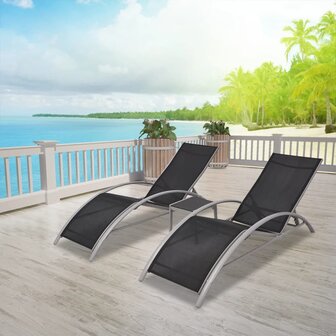 Ligbedden met tafel aluminium zwart