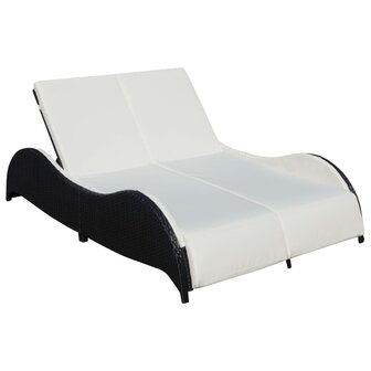 Ligbed tweepersoons met kussen poly rattan zwart