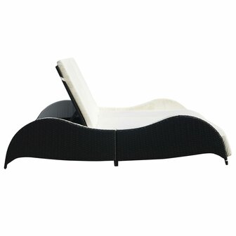 Ligbed tweepersoons met kussen poly rattan zwart
