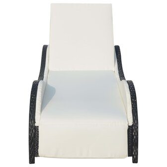 Ligbed met kussen poly rattan zwart