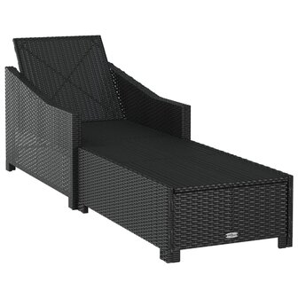 Ligbed met cr&egrave;mewit kussen poly rattan zwart