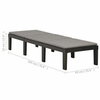Ligbed met kussen kunststof antracietkleurig