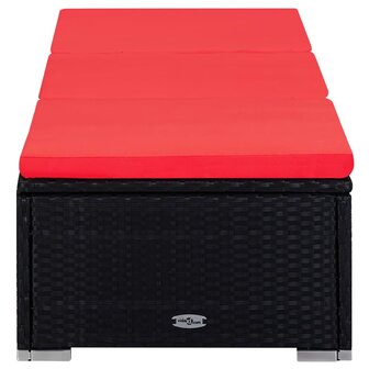 Ligbed met kussen en theetafel poly rattan rood