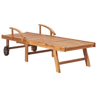 Ligbedden 2 st met tafel en kussens massief teakhout