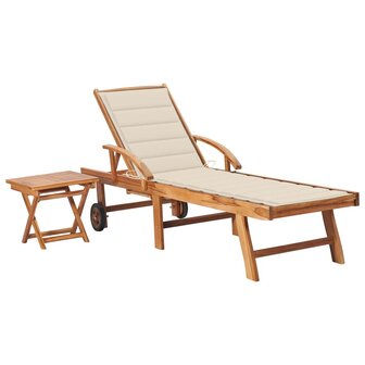 Ligbed met tafel en kussen massief teakhout