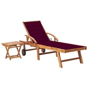 Ligbed met tafel en kussen massief teakhout