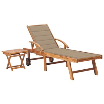 Ligbed met tafel en kussen massief teakhout