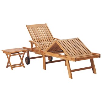 Ligbedden 2 st met tafel massief teakhout