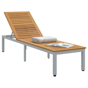 Ligbed 1-persoon Grijs 200 x 55 x 35cm Massief acaciahout