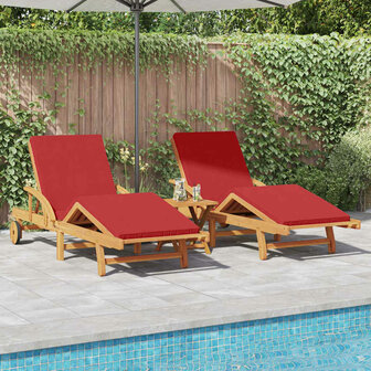Ligstoel 2-persoon 3 pcs Rood 40 x 40 x 40cm Massief acaciahout
