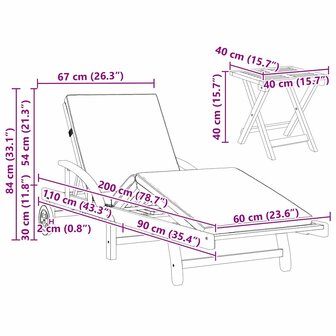Ligstoel 2-persoon 3 pcs Rood 40 x 40 x 40cm Massief acaciahout