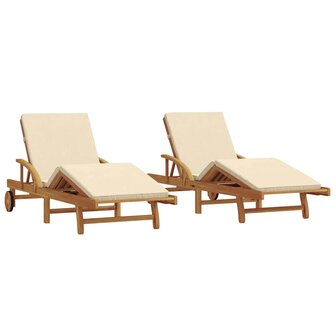 Ligstoel 2 pcs Beige 200 x 67 x 84cm Massief acaciahout