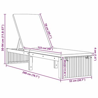 Ligstoel met kussen Bruin 200 x 55 x 94cm Massief acaciahout