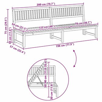 Ligstoel 1-persoon Bruin 200 x 57 x 75cm Massief acaciahout