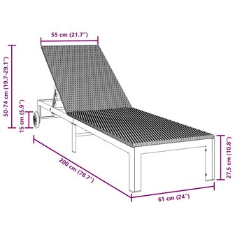 Ligstoel 1-persoon Zwart 60 x 200 x 27cm poly rattan