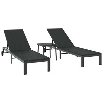 Ligstoel met kussen 2 pcs Zwart 40 x 39 x 40.5cm poly rattan
