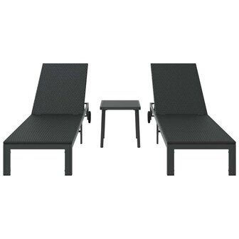 Ligstoel met kussen 2 pcs Zwart 40 x 39 x 40.5cm poly rattan