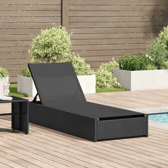 Ligstoel met kussen 1-persoon Zwart 60 x 200 x 27cm poly rattan