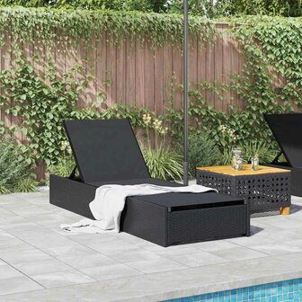 Ligstoel met kussen 1-persoon Zwart 60 x 200 x 27cm poly rattan