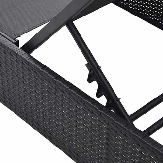Ligstoel met kussen 1-persoon Zwart 60 x 200 x 27cm poly rattan