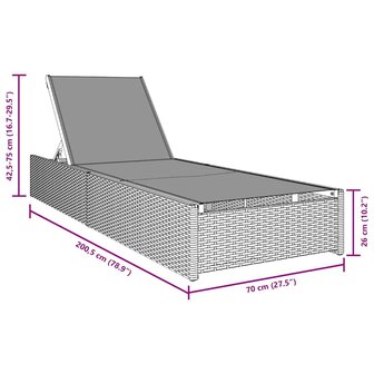 Ligstoel met kussen 1-persoon Zwart 60 x 200 x 27cm poly rattan
