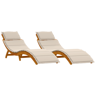 Ligbed met kussen 2 pcs Wit 184 x 55 x 64cm Massief acaciahout