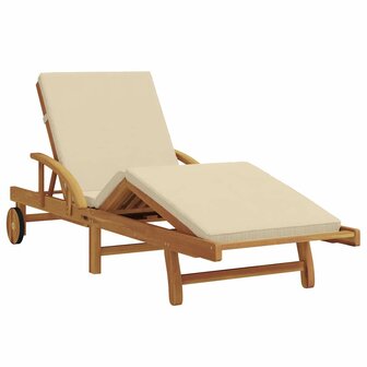 Ligstoel met kussen Beige 200 x 67 x 84cm Massief acaciahout