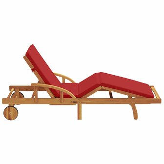 Ligstoel met kussen Rood 200 x 67 x 84cm Massief acaciahout