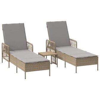 Ligbed met kussen 2 pcs Beige 35 x 35 x 32cm poly rattan